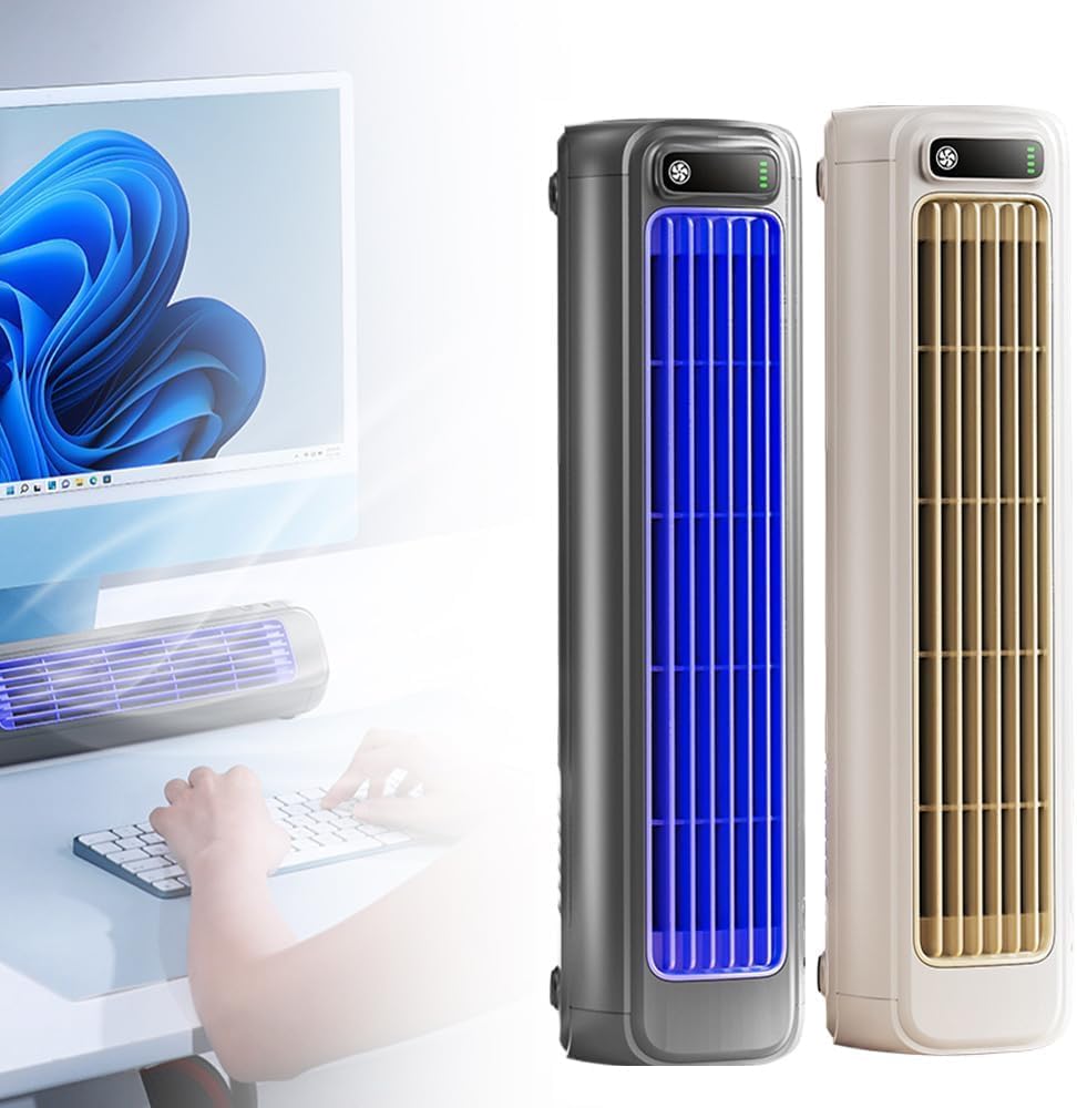 Portable Air Conditioner Cooling Fan Quiet with 3 Speeds, 2026 New Cooling Fan with LED Touch Screen, lmwing USB Charging Air Conditioner Desk Fan for Bedroom Kitchen Home Office Use (Gray)