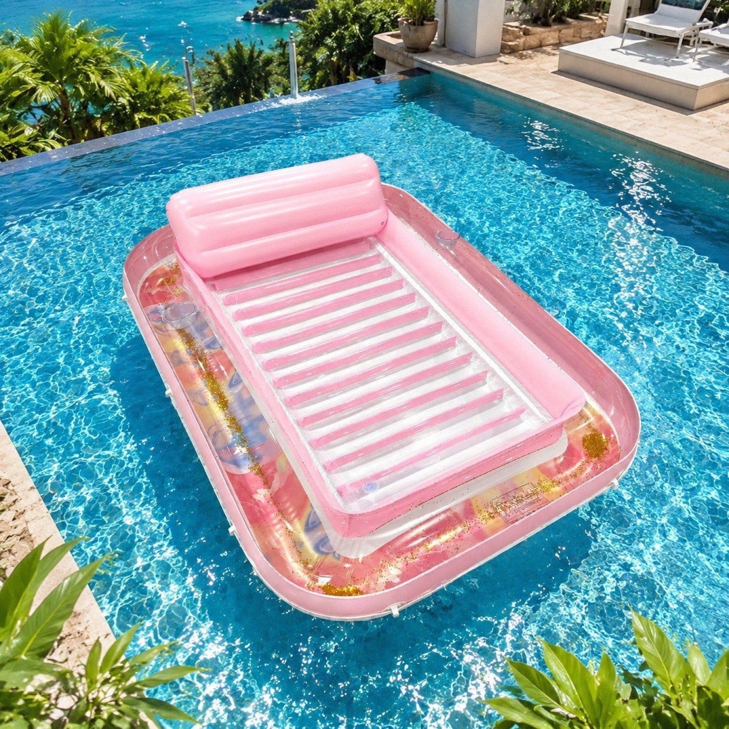 Inflatable Pool Floating Sofa With Headrest, Large Water Lounger For Adults Teens/Youth, Summer Beach Pool Party