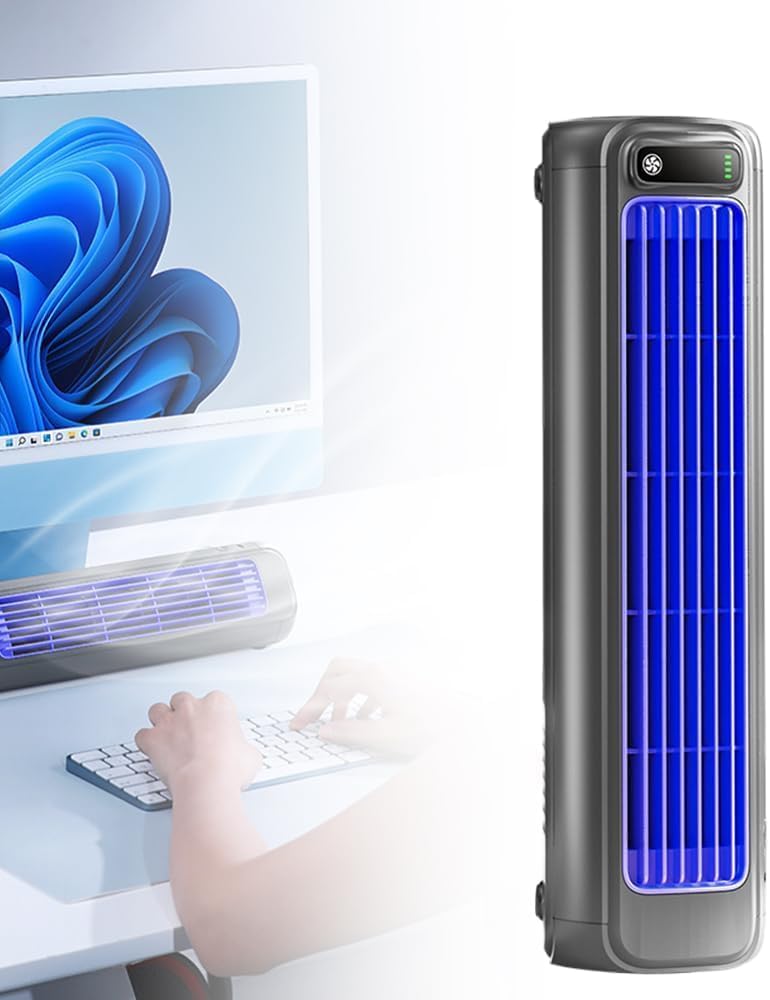 Portable Air Conditioner Cooling Fan Quiet with 3 Speeds, 2026 New Cooling Fan with LED Touch Screen, lmwing USB Charging Air Conditioner Desk Fan for Bedroom Kitchen Home Office Use (Gray)