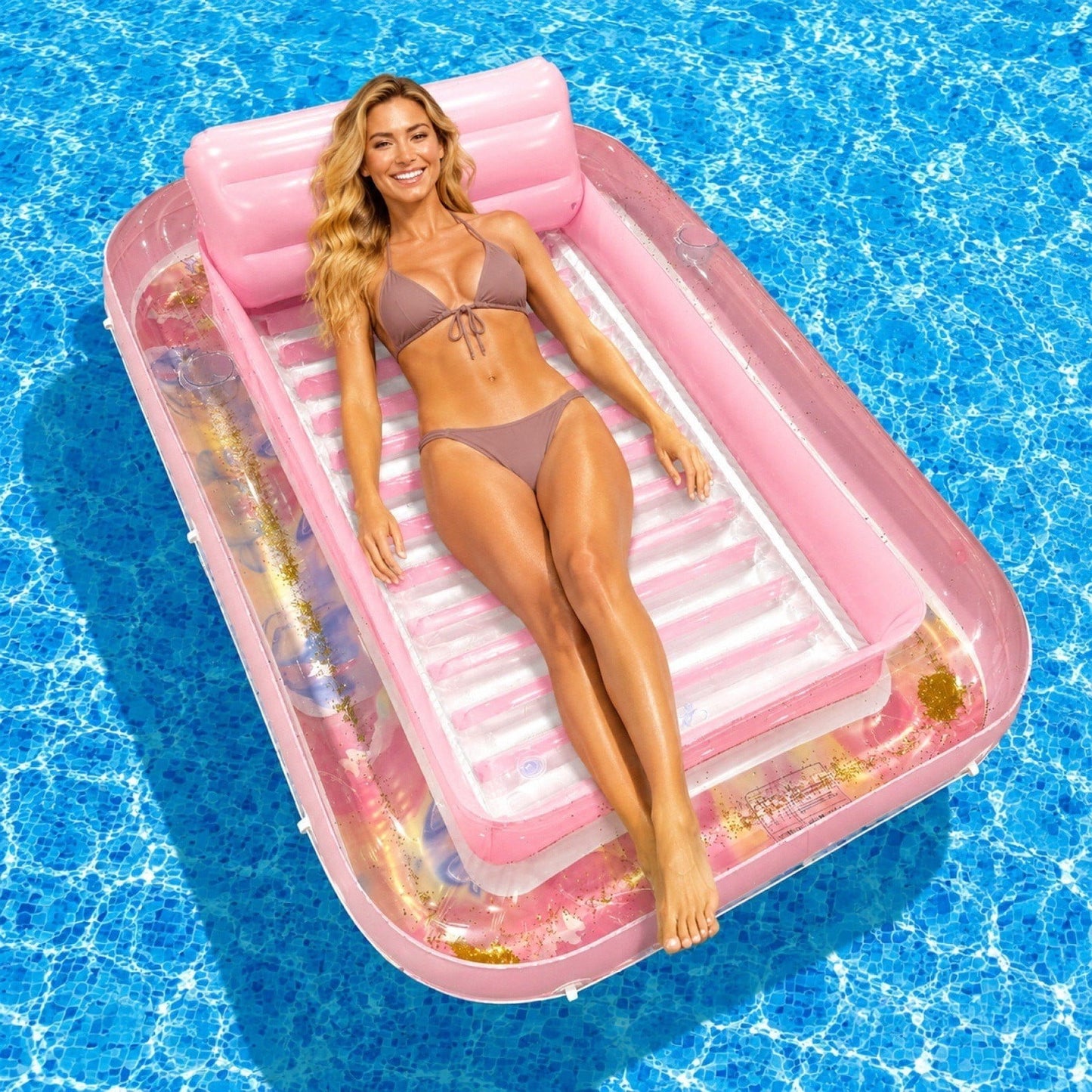 Inflatable Pool Floating Sofa With Headrest, Large Water Lounger For Adults Teens/Youth, Summer Beach Pool Party