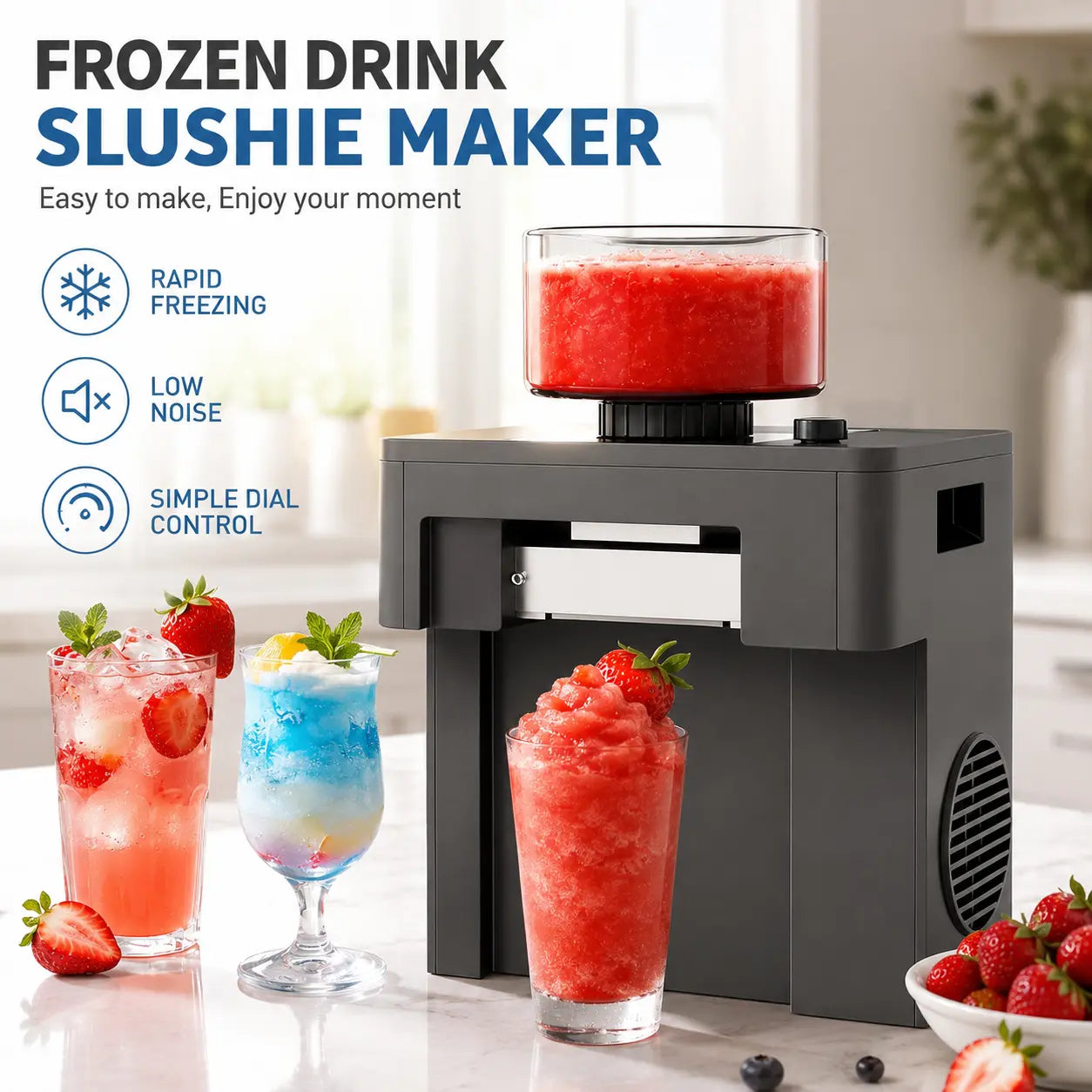 Slushie Machine, 60s Fast Slushie & Snow Cone Maker for Home, No Pre-Freezing, 15 Textures, All-Drink Compatible, 50dB Quiet, One-Touch Self-Cleaning, Compact for Parties & RVs